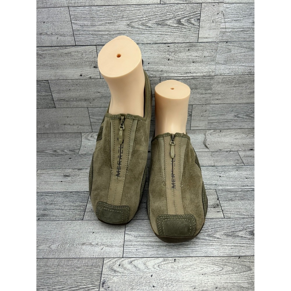 Merrell Barrado Leather Sage Green Suede Zip Up Loafers Womens 6 76112